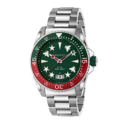 Gucci Dive / orologio uomo / quadrante verde / cassa e bracciale acciaio