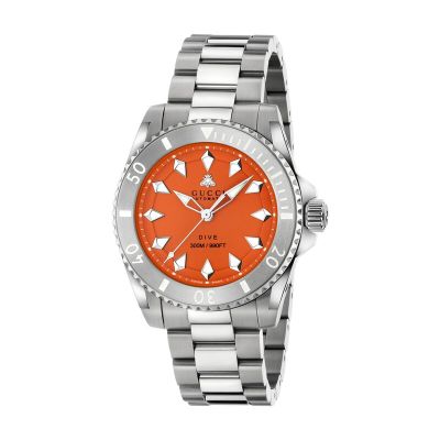 Gucci Dive / orologio unisex / quadrante arancione con ape / cassa e bracciale acciaio