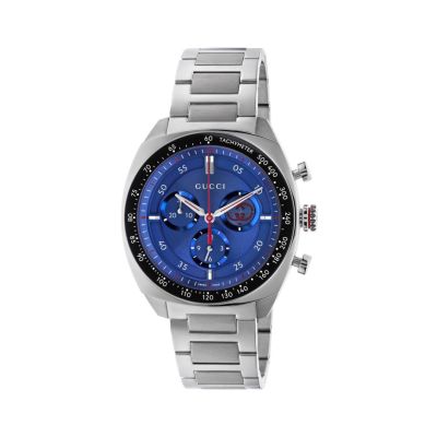 Gucci Interlocking / orologio uomo / quadrante blu / cassa e bracciale acciaio