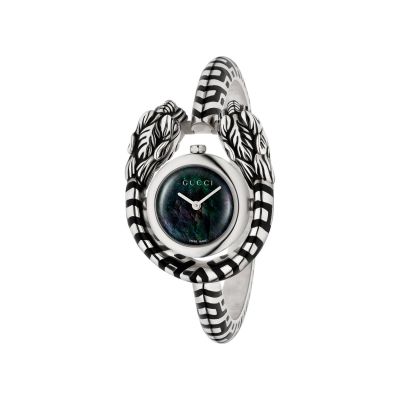 Gucci Dionysus / orologio donna / quadrante madreperla nera / cassa e bracciale argento