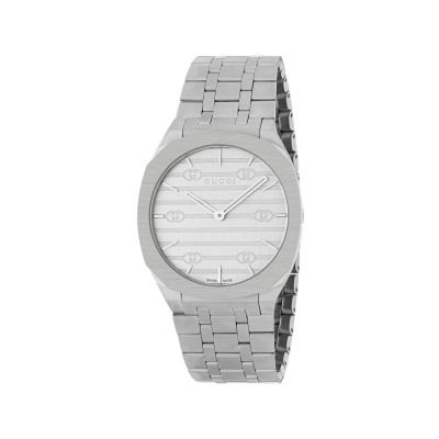 GUCCI 25H / orologio donna / quadrante argentato / cassa e bracciale acciaio 