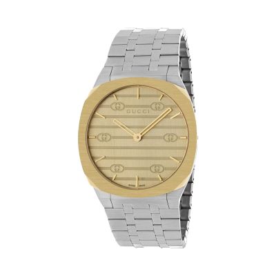 GUCCI 25H / orologio unisex / quadrante dorato / cassa acciaio e PVD dorato / bracciale acciaio 