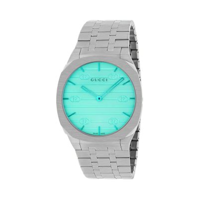 GUCCI 25H / orologio unisex / quadrante bianco, vetro color blu oceano / cassa e bracciale acciaio 