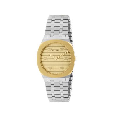 GUCCI 25H / orologio donna / quadrante dorato / cassa acciaio e PVD dorato / bracciale acciaio 