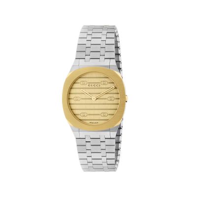 GUCCI 25H / orologio donna / quadrante dorato / cassa acciaio e PVD dorato / bracciale acciaio 