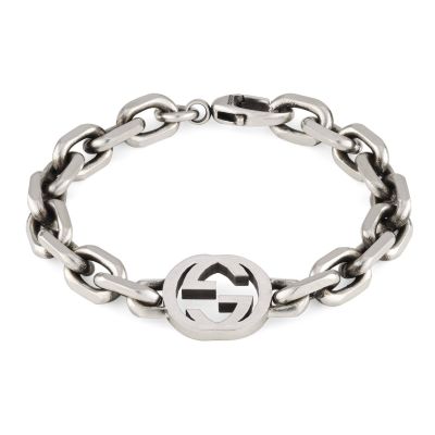 Gucci / Interlocking / bracciale Doppia G / argento con finiture anticate