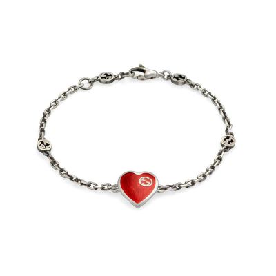 Gucci / Epilogue / bracciale con cuore in smalto GG / argento e smalto rosso