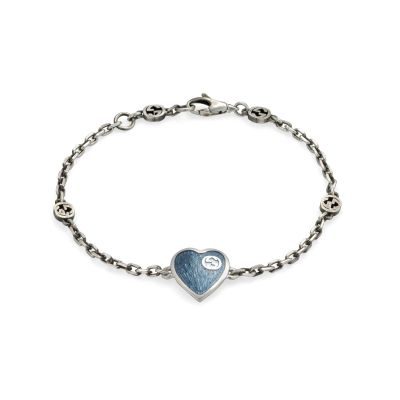 Gucci / Epilogue / bracciale con cuore in smalto GG / argento e smalto celeste