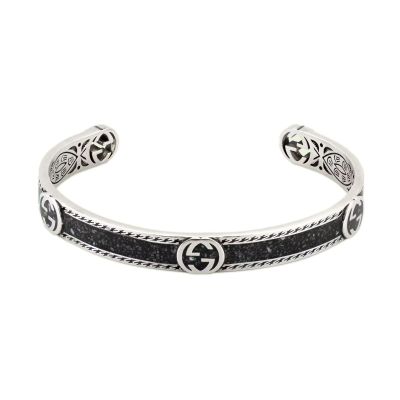 Gucci / Interlocking / bracciale con logo GG / argento e smalto nero