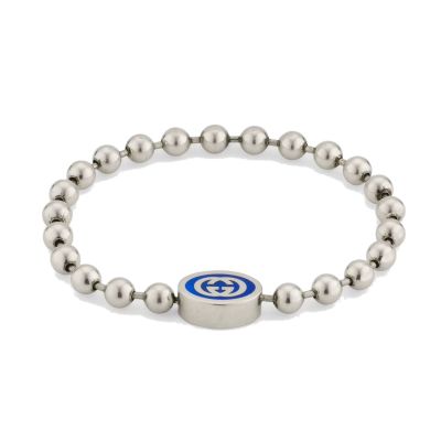 Gucci / Boule / bracciale con perline con incrocio GG / argento e smalto blu