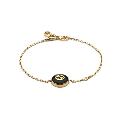Gucci / Interlocking G / bracciale a catena / oro giallo, diamante e onice nero