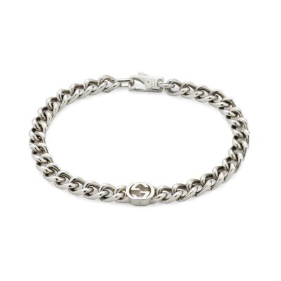 Gucci / Interlocking G / bracciale con catena incrocio GG / argento