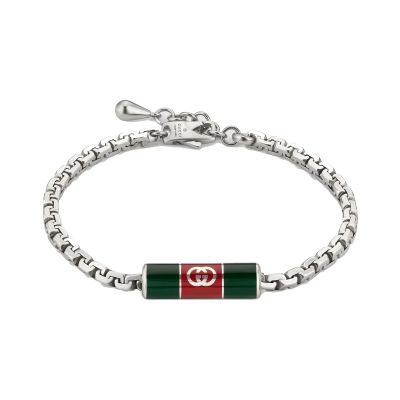 Gucci / bracciale con dettaglio web / argento e smalto verde e rosso