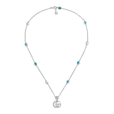 Gucci / GG Marmont / collana con Doppia G / argento e madreperla azzurra