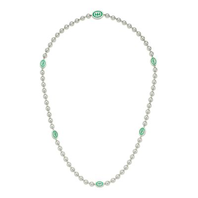 Gucci / Interlocking / collana G con catena boule / argento e smalto verde