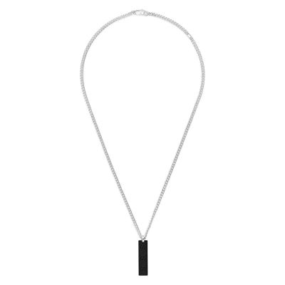 Gucci Tag / collana con etichetta nera con dettaglio GG / argento