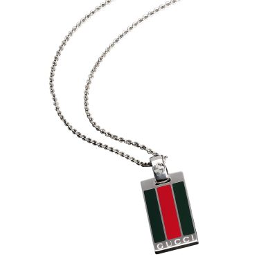 Gucci / collana a catena con pendente web / argento e smalto verde e rosso