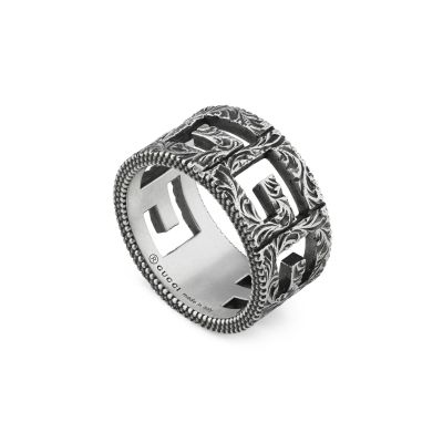 Gucci / G Quadro / anello fascia larga con motivo cut-out / argento 