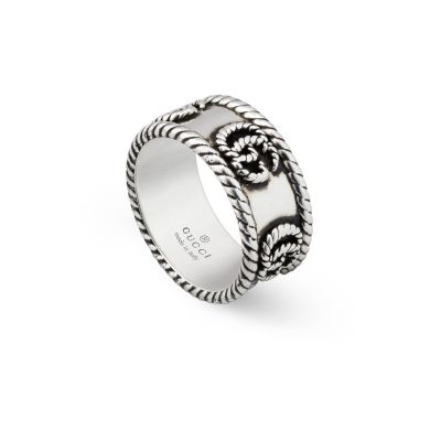 Gucci / GG Marmont / anello fascia Doppia G finitura torchon, 9mm / argento 