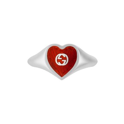 Gucci / Epilogue / anello con cuore in smalto GG / argento e smalto rosso