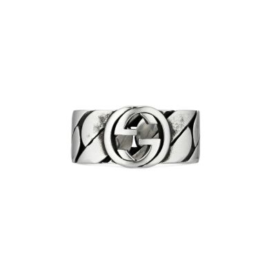 Gucci / Interlocking / anello a fascia larga con logo GG / argento 
