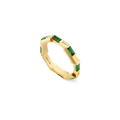 Gucci / Link to Love / anello impilabile 3 mm / oro giallo e tormalina verde