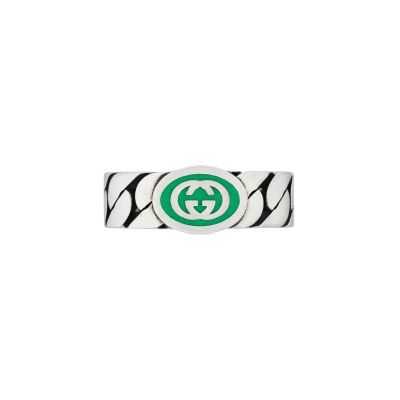 Gucci / Interlocking / anello G / argento e smalto verde