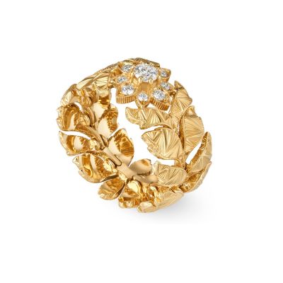 Gucci / Flora / anello fascia larga / oro giallo e diamanti