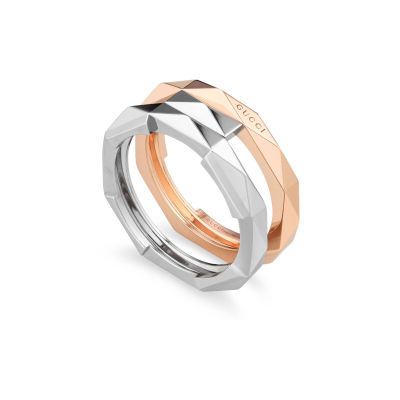 Gucci / Link to Love / anello doppio con borchie geometriche / oro rosa e oro bianco