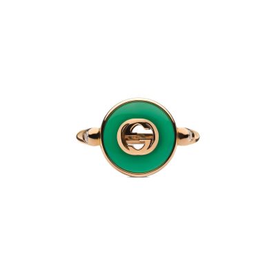 Gucci / Interlocking G / anello / oro giallo, diamanti e agata verde