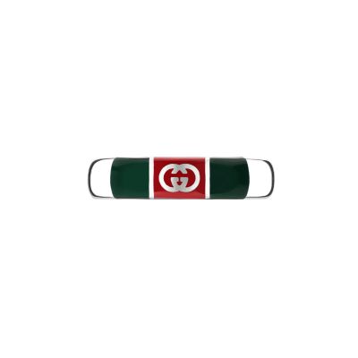 Gucci / anello con dettaglio web / argento e smalto verde e rosso