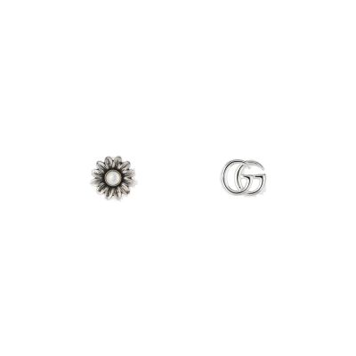 Gucci / GG Marmont / orecchini con fiore e Doppia G / argento e madreperla