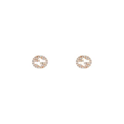 Gucci / Interlocking G / orecchini a bottone con incrocio GG / oro rosa e diamanti