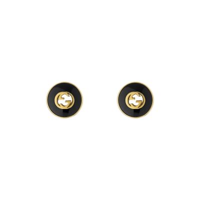 Gucci / Interlocking G / orecchini a bottone / oro giallo e onice nero