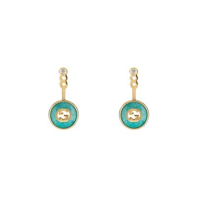 Gucci / Interlocking G / orecchini / oro giallo, diamanti e amazzonite