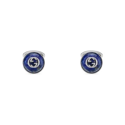 Gucci / Interlocking / gemelli con logo GG / argento e lapislazzuli blu