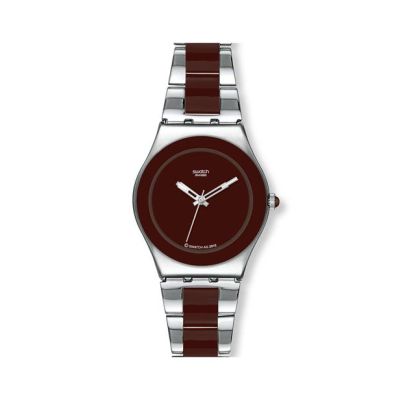 Swatch / Lady / Brown Ceramic / orologio donna / quadrante marrone / cassa acciaio / bracciale acciaio