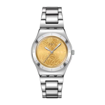 Swatch / Petal Swirl / orologio donna / quadrante giallo / cassa e bracciale acciaio