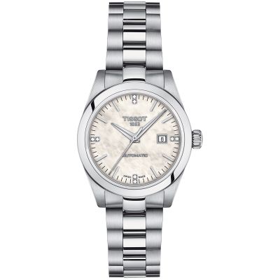 Tissot T My Lady Automatic / orologio donna / quadrante madreperla bianca / cassa e bracciale acciaio con cinturino pelle bianco