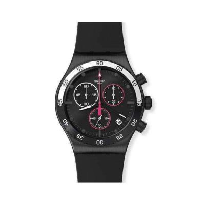 Swatch / Irony Chrono / Magenta At Night / orologio unisex / quadrante nero / cassa acciaio / cinturino gomma