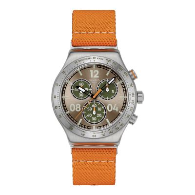 Swatch / Irony Chrono / Vacation Time / orologio unisex / quadrante marrone / cassa acciaio / cinturino in tessuto