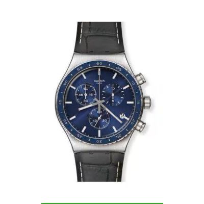 Swatch / Irony Chrono / Cobalt Lagoon / orologio unisex / quadrante blu / cassa acciaio / cinturino cuoio