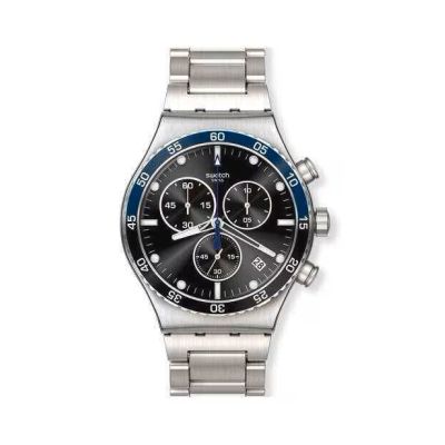 Swatch / Irony Chrono / Dark Blue / orologio unisex / quadrante nero / cassa e bracciale acciaio