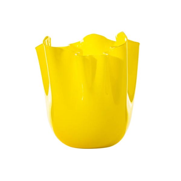 Venini / Fazzoletto / vaso / giallo ginkgo biloba / vetro opalino, soffiato e lavorato a mano