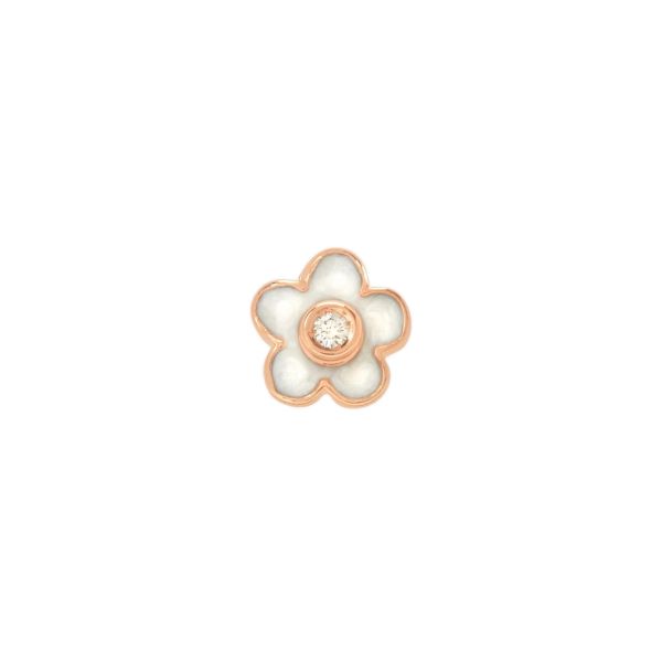 Orecchini Per Bambine In Oro Giallo 9k (375) Con Fiore Rosa Madreperla - Con Scatola Regalo E Certificato