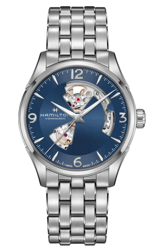 Hamilton Jazzmaster Open Heart Auto / orologio uomo / quadrante blu scheletrato / cassa e