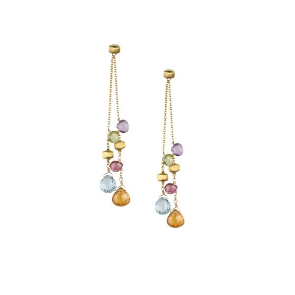 Marco Bicego Paradise Orecchini Lunghi 2 Fili Oro Giallo E Pietre