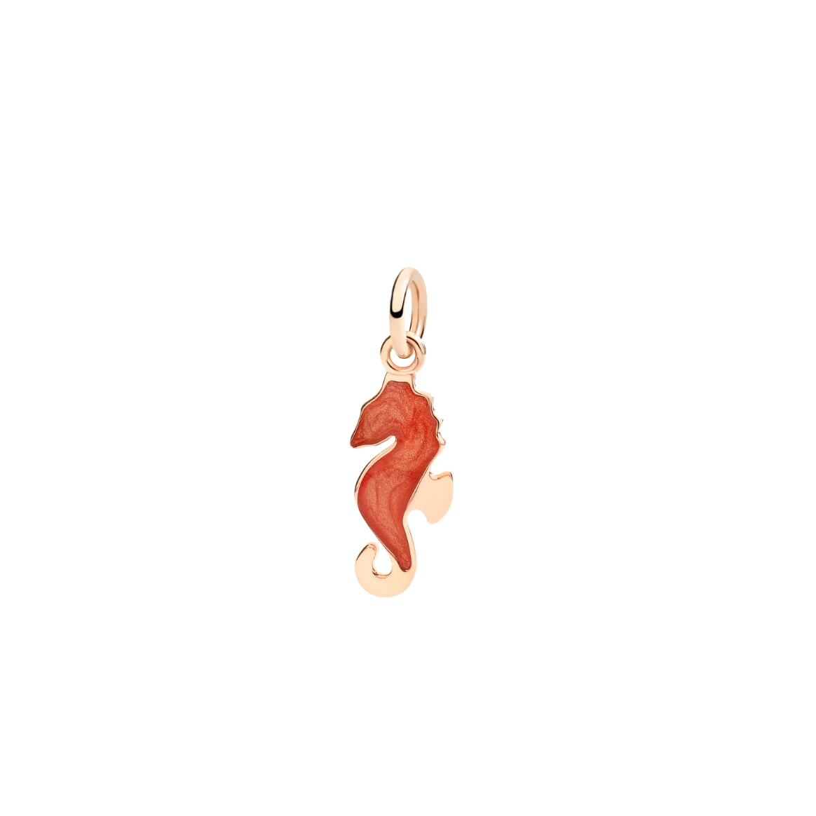 DoDo Animali charm cavalluccio marino oro rosa 9 kt e smalto arancione effetto madreperla