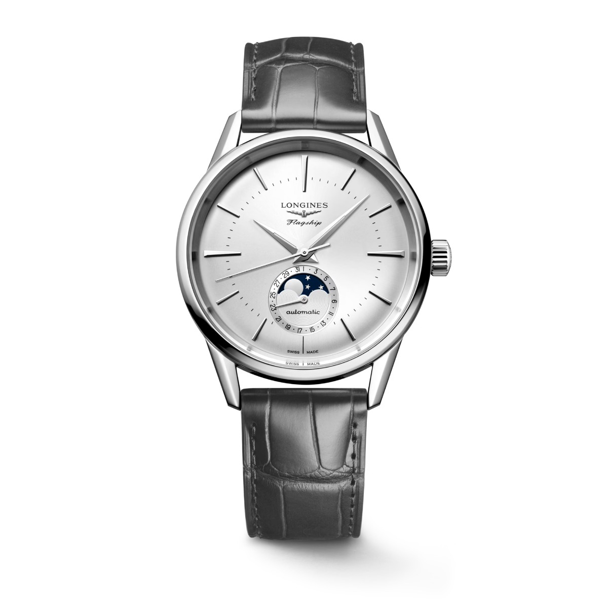 Longines Conquest Heritage Central Power Reserve 38 mm orologio uomo quadrante champagne cassa acciaio cinturino pelle nera