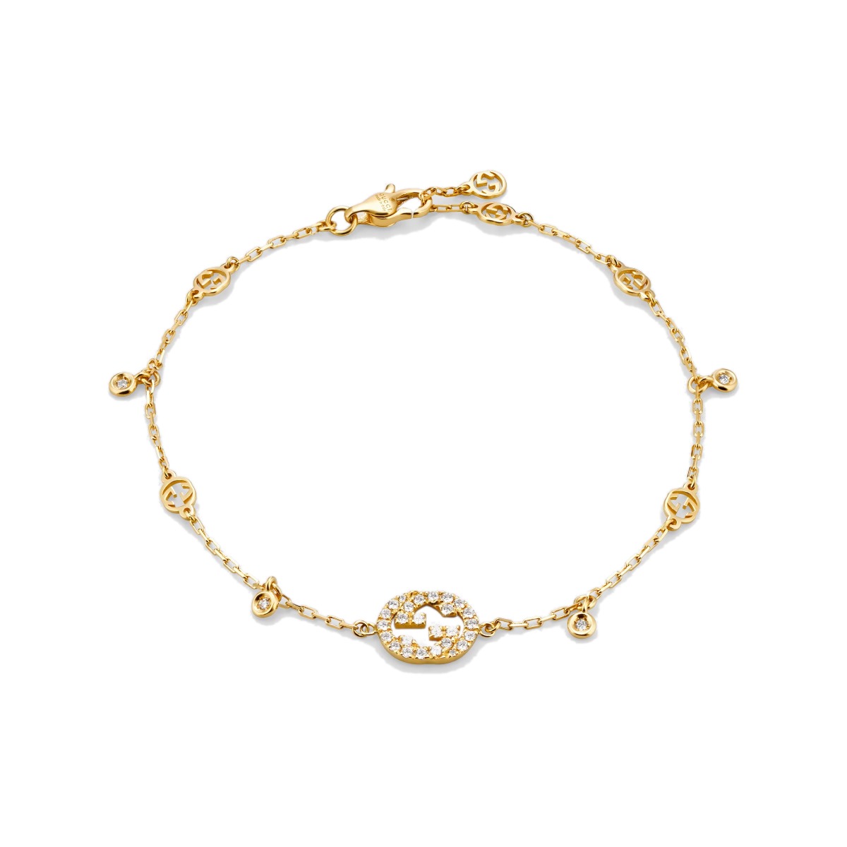 Bracciale con 6 Pepite in oro giallo 18k da 19 cm di lunghezza e catena forzata con chiusura a moschettone, Oro giallo